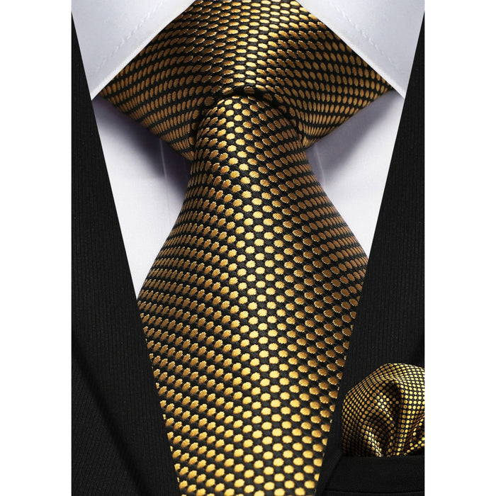 Polka Dot Tie Handkerchief Set - A4-GOLD/BLACK