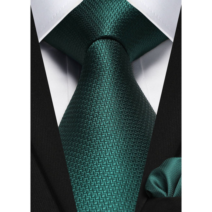 Plaid Tie Handkerchief Set - C4-GREEN