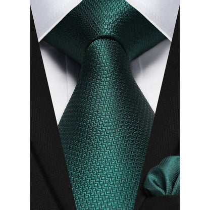 Plaid Tie Handkerchief Set - C4-GREEN