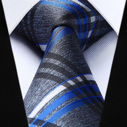 Plaid Tie Handkerchief Set - D-GRAY/BLUE