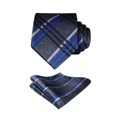 Plaid Tie Handkerchief Set - D-GRAY/BLUE