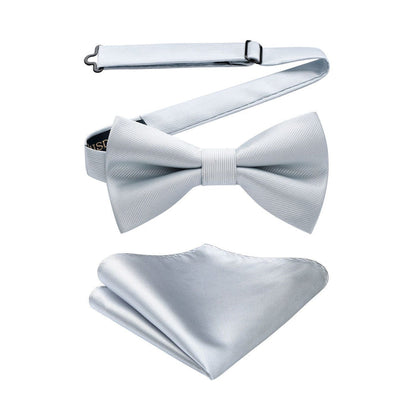 Solid Pre-Tied Bow Tie & Pocket Square - GRAY