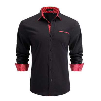 Casual Formal Shirt with Pocket - A-06 BLACK/RED