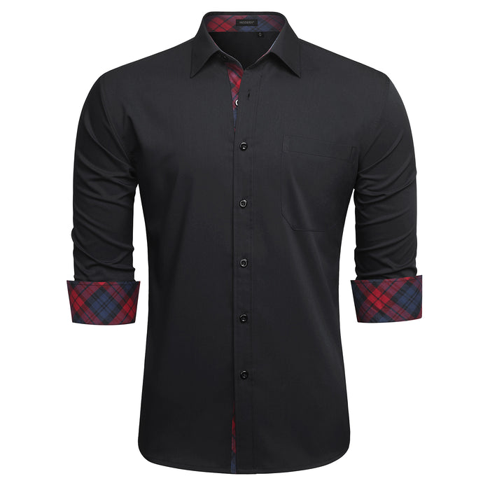 Casual Formal Shirt with Pocket - 04-BLACK/RED