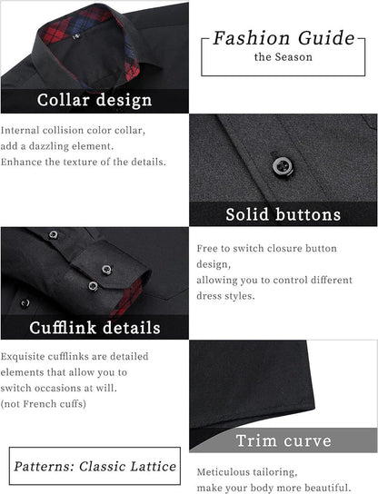 Men's Dress Shirt Long Sleeve Button Down Casual Shirt - 04-BLACK/RED