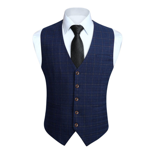 Plaid Slim Vest - A-BLUE