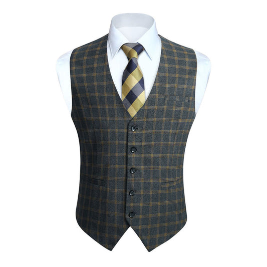 Plaid Slim Vest - B-DARK GREY