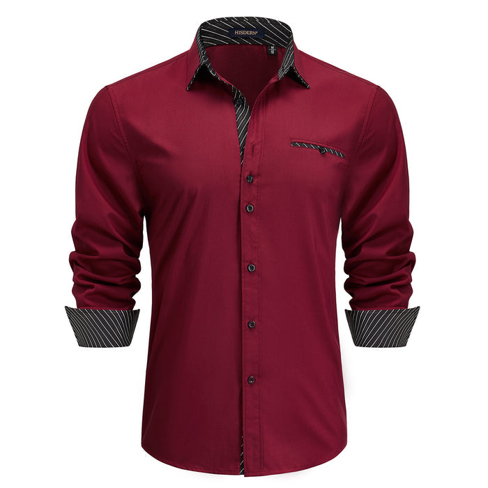 Casual Formal Shirt with Pocket - A-03 BURGUNDY/BLACK