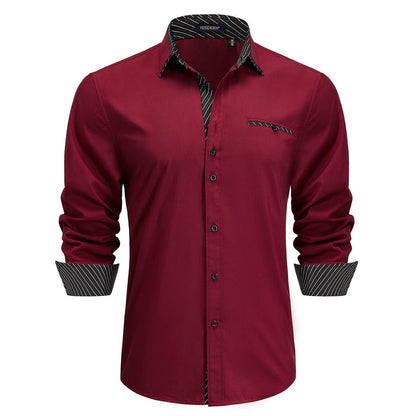 Casual Formal Shirt with Pocket - A-03 BURGUNDY/BLACK