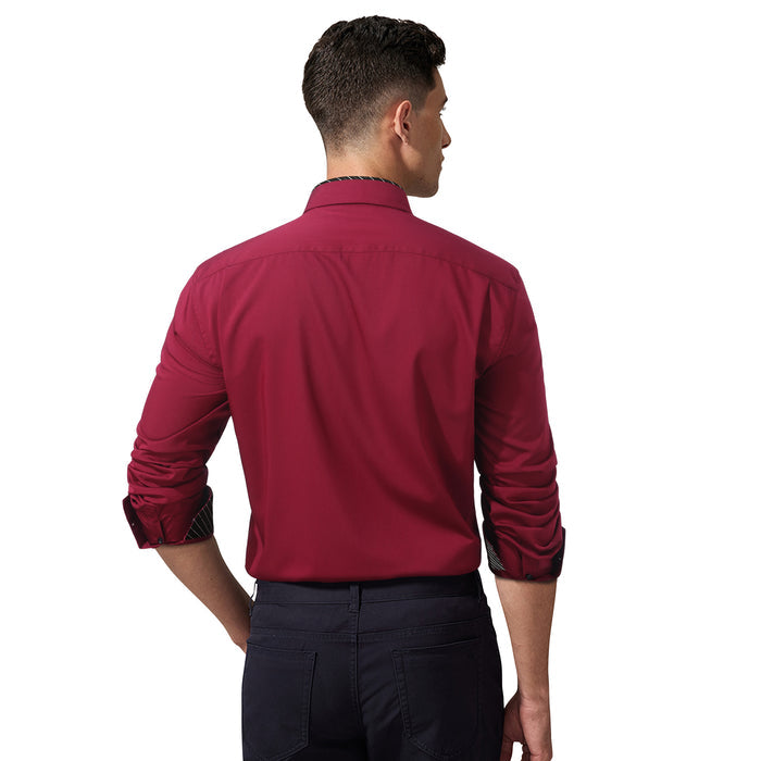 Casual Formal Shirt with Pocket - A-03 BURGUNDY/BLACK