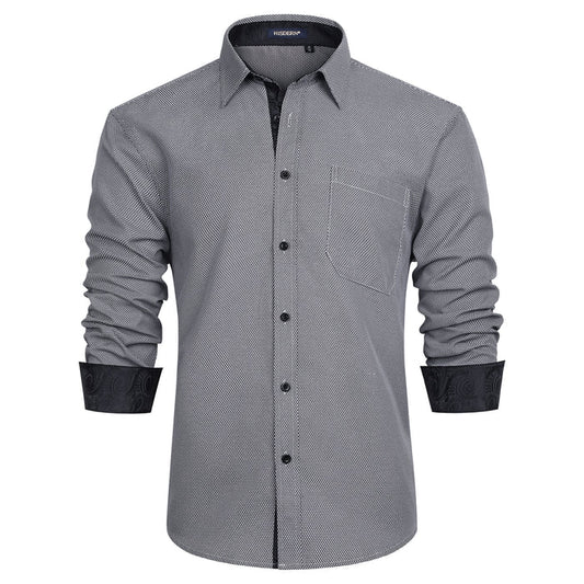 Casual Formal Shirt with Pocket - C-GREY3