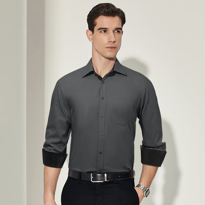 Men's Dress Shirt with Pocket - GREY-1