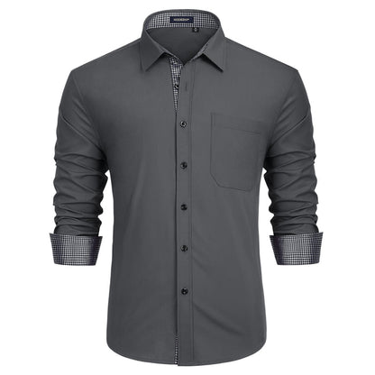 Casual Formal Shirt with Pocket - C-GREY1