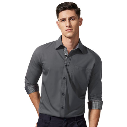 Casual Formal Shirt with Pocket - C-GREY1