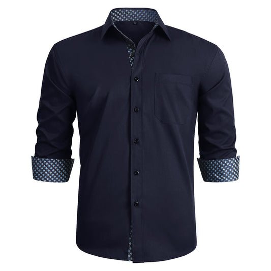 Casual Formal Shirt with Pocket - NAVY BLUE/BLUE