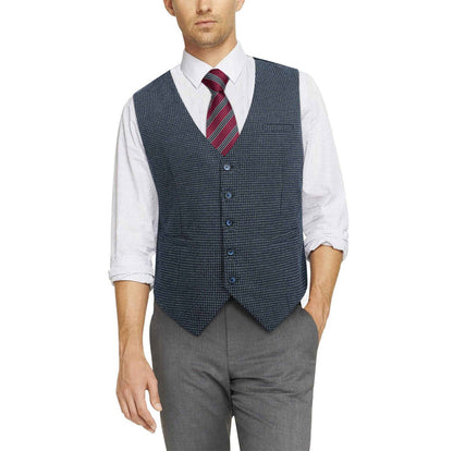 Plaid Slim Vest - B7-NAVY BLUE