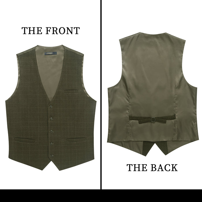 Plaid Slim Vest - A-OLIVE GREEN