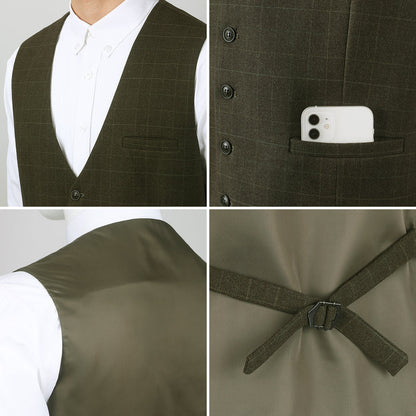 Plaid Slim Vest - A-OLIVE GREEN