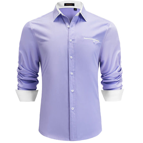 Casual Formal Shirt with Pocket - PURPLE/WHITE