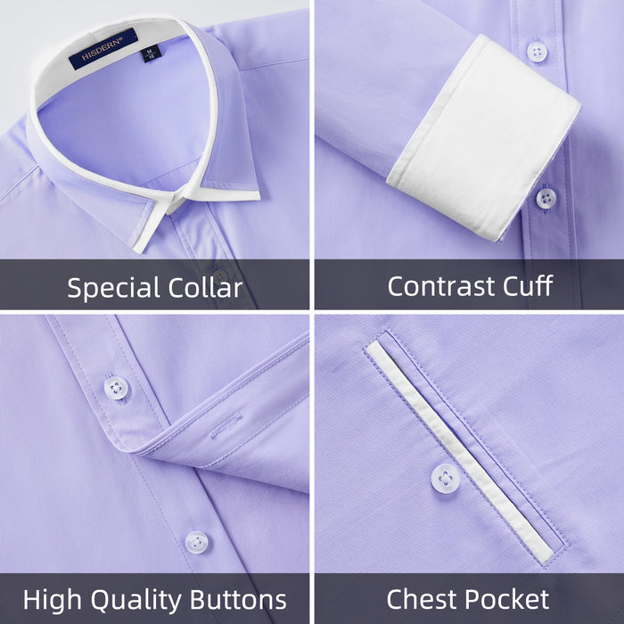 Casual Formal Shirt with Pocket - PURPLE/WHITE