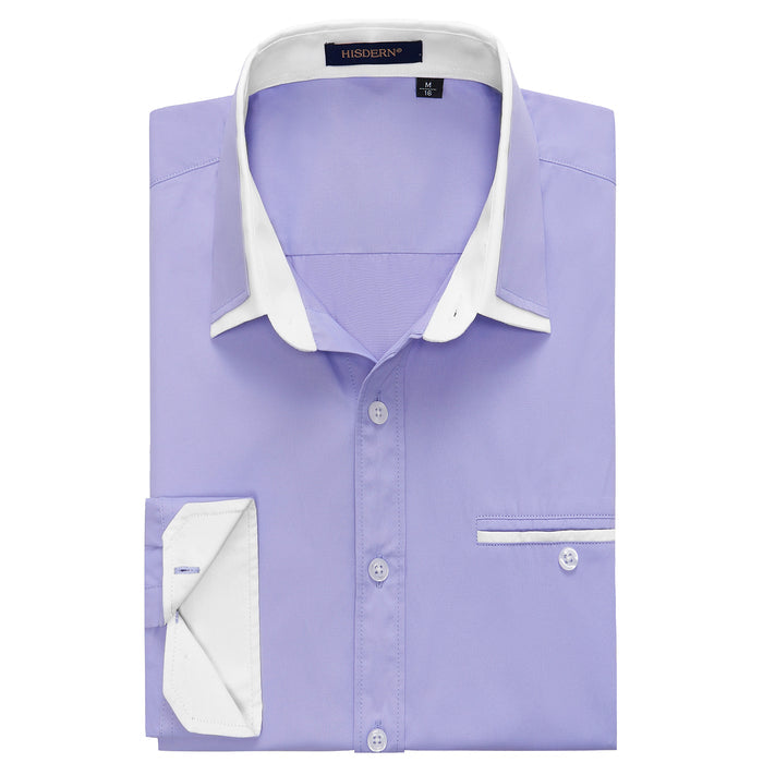 Casual Formal Shirt with Pocket - PURPLE/WHITE