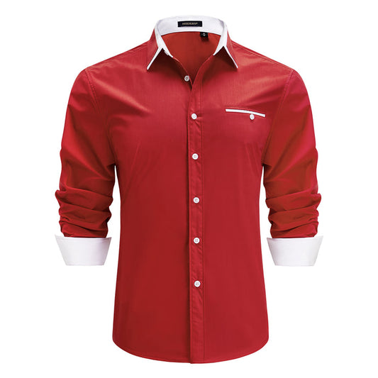 Casual Formal Shirt with Pocket - RED/WHITE