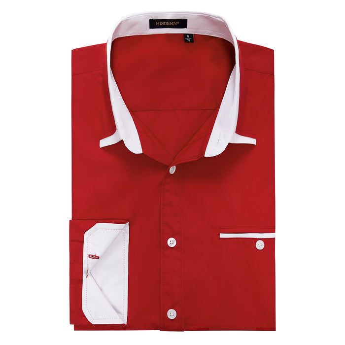 Casual Formal Shirt with Pocket - RED/WHITE