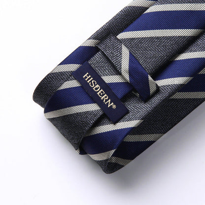 Stripe Tie Handkerchief Set - A-CHARCOAL/NAVY BLUE/GRAY