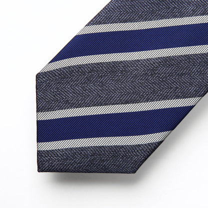 Stripe Tie Handkerchief Set - A-CHARCOAL/NAVY BLUE/GRAY