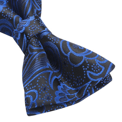 Floral Paisley Pre-Tied Bow Tie Handkerchief Cufflinks - 5-NAVY BLUE