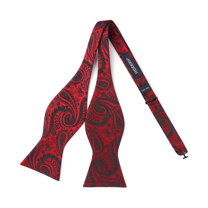 Paisley Floral Suspender Bow Tie Handkerchief - RED/BLACK 02