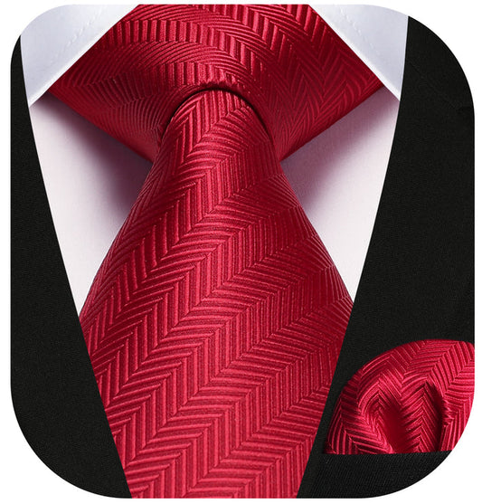 Stripe Tie Handkerchief Set - RED