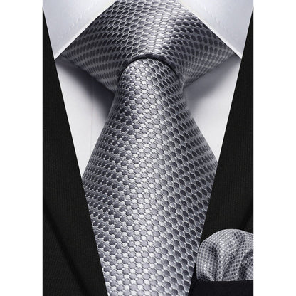 Polka Dot Tie Handkerchief Set - A4-GREY/SILVER