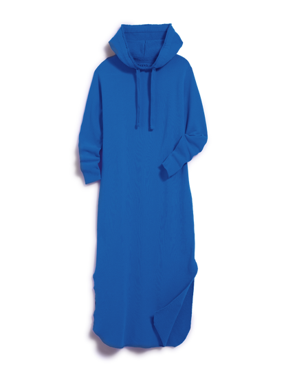 Blue hooded dress on a white background