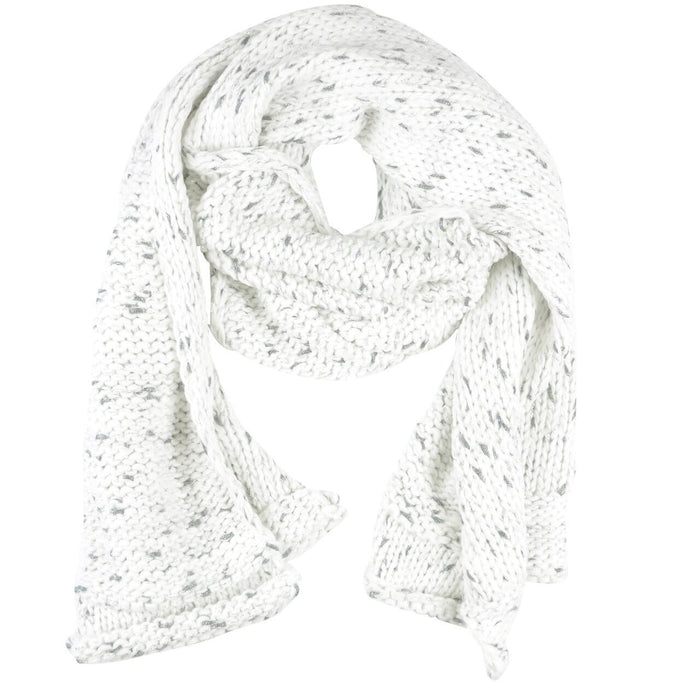 Khloe Ivory Winter Accessories With Grey/Silver Threads Scarf