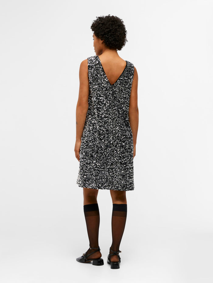 KINNE SEQUIN MINI DRESS (BLACK/SILVER)