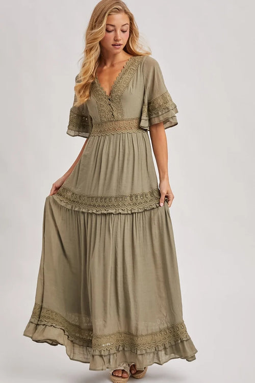 Lace Trim Maxi Dress - Adored A Lovely Boutique