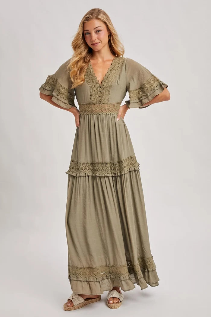 Lace Trim Maxi Dress - Adored A Lovely Boutique