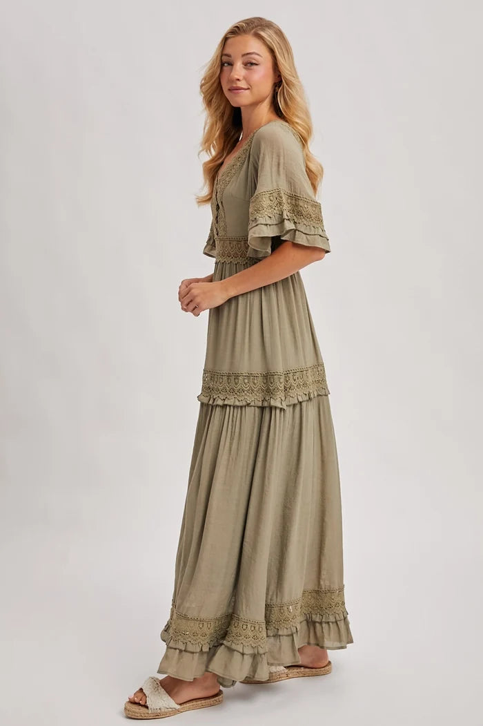 Lace Trim Maxi Dress - Adored A Lovely Boutique
