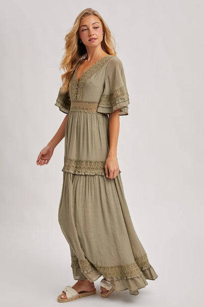 Lace Trim Maxi Dress - Adored A Lovely Boutique