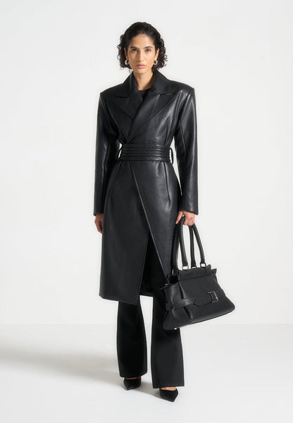 Leather Asymmetric Belted Coat