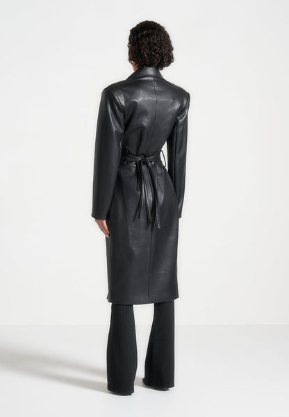 Leather Asymmetric Belted Coat