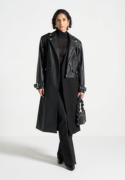 Leather Biker Trench Coat