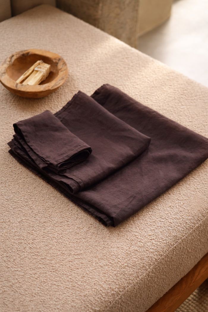 Linen Bath Towel Set of 3 in Brown: Beach & Spa