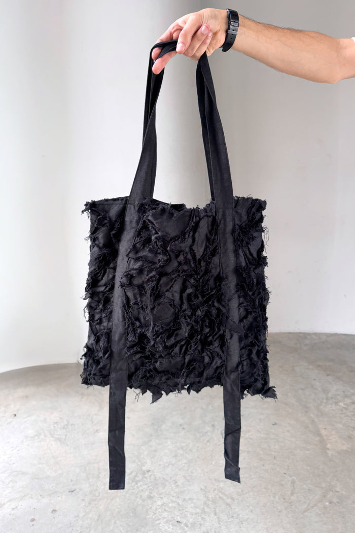 Linen Patchwork Tote Bag ENNIA in Black