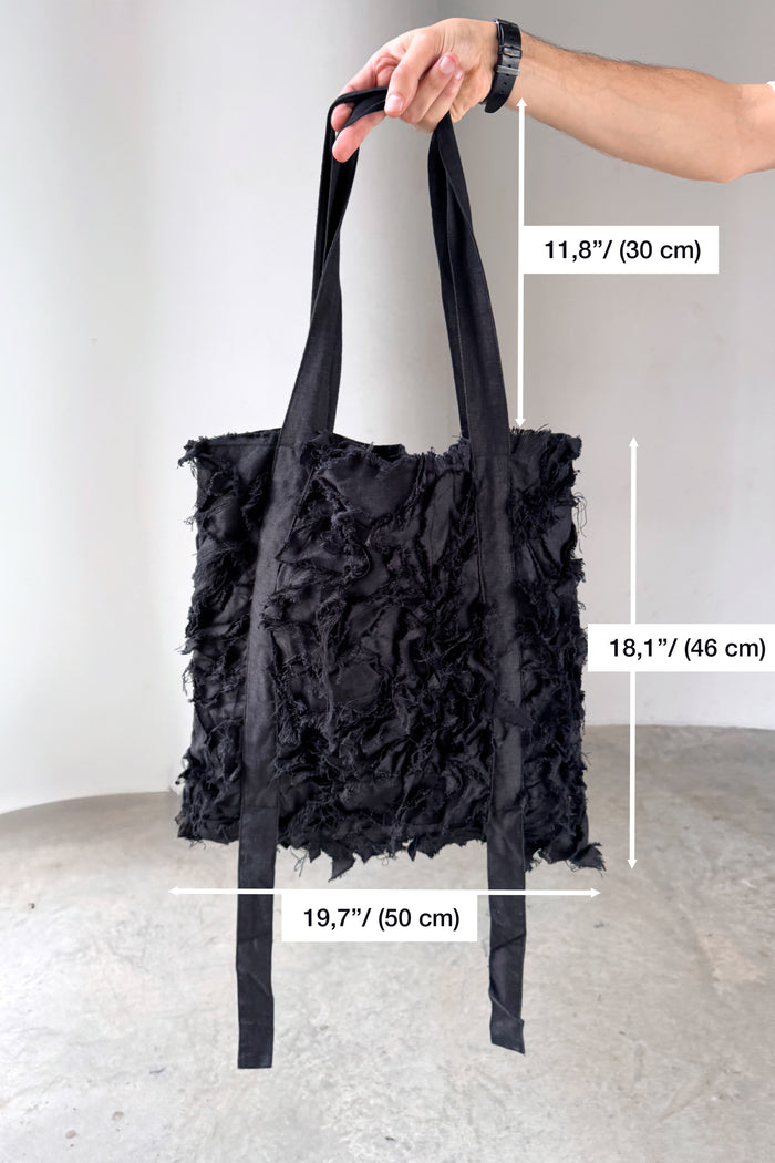 Linen Patchwork Tote Bag ENNIA in Black