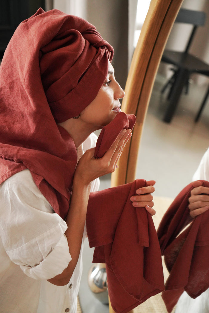 Linen Towel Set of 3 in Terracotta: Beach & Spa
