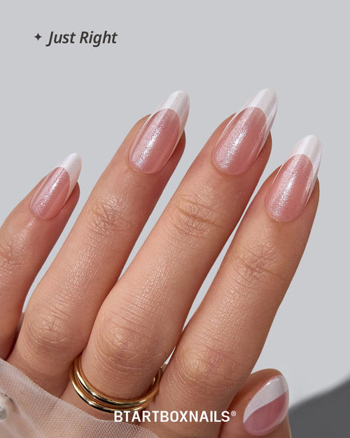 Medium Almond French Tip Glitter Press-On Nails