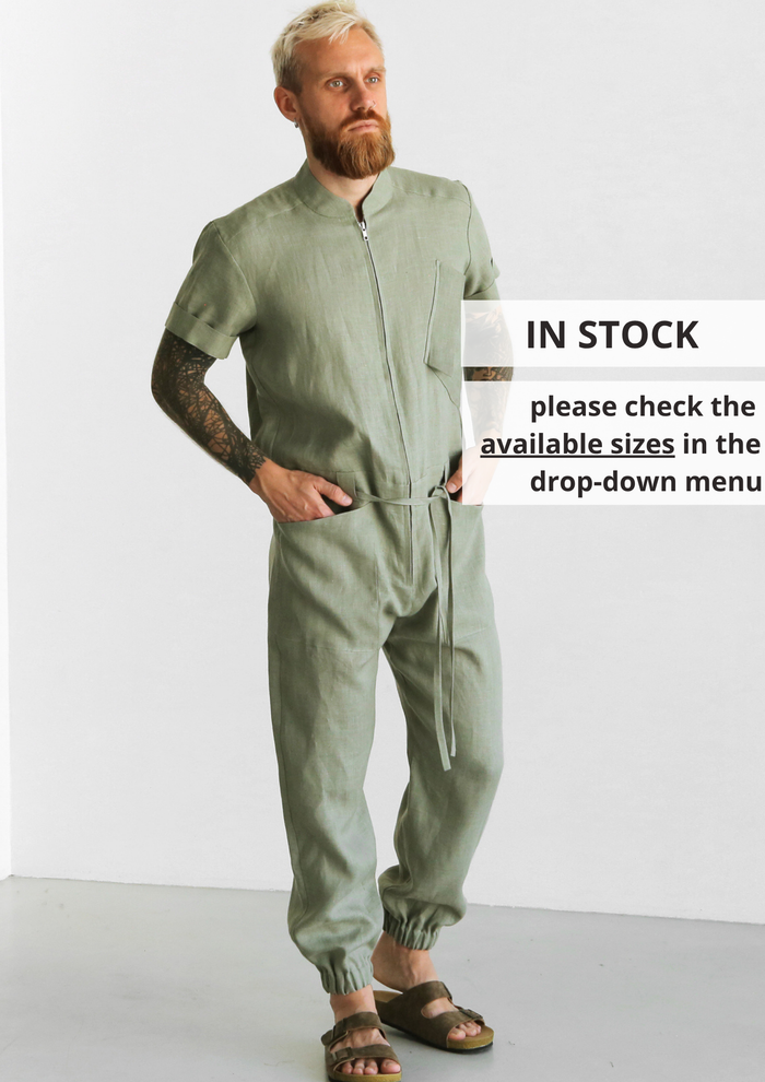 Mens Linen Jumpsuit PALO SANTO Short Sleeve - IN STOCK
