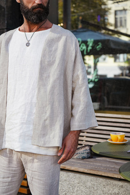 Mens Linen Kimono Jacket TANSY - IN STOCK